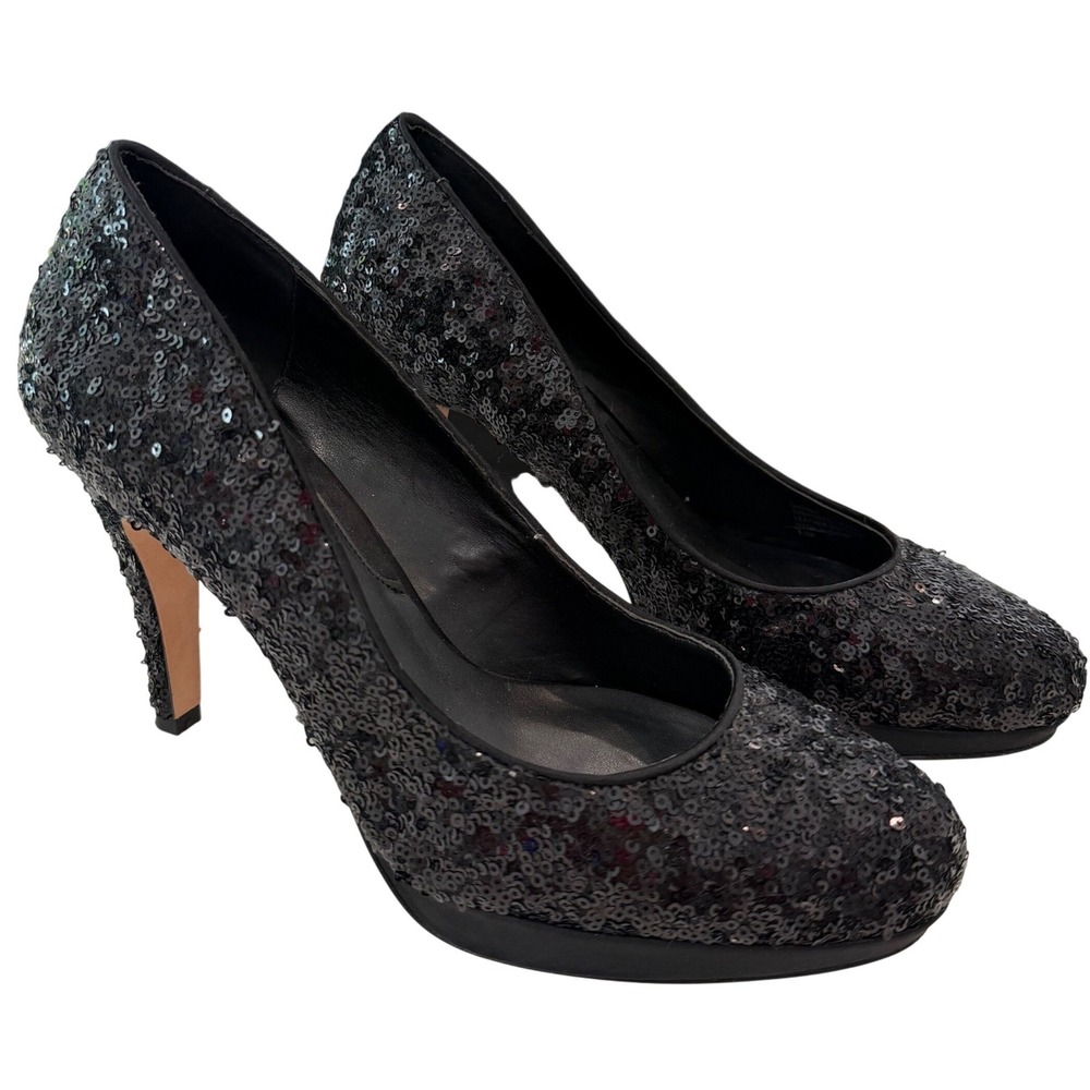 White House Black Market‎ Dasher Pumps Womens 9.5 Black Sequin Platform Glam